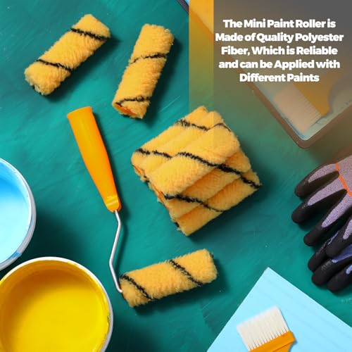 Leumoi 200 Pcs 4 Inch Mini Paint Roller Cover, Yellow Base, Black - color: Yellow Base, Black