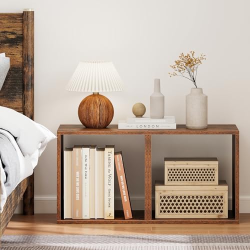 2 Stackable Cubes Bookcase, Wooden Cubby Storage Organizer - color: Rustic Brown