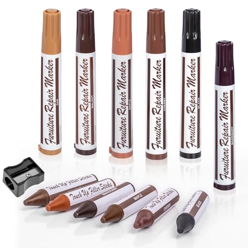 Wooden Furniture Floor Scratch Repair Markers, Wood Touch Up Markers with Sharpener, Furniture Touch Up Pens for Wood Floors, Tables, Cabinets, Doors, Quick