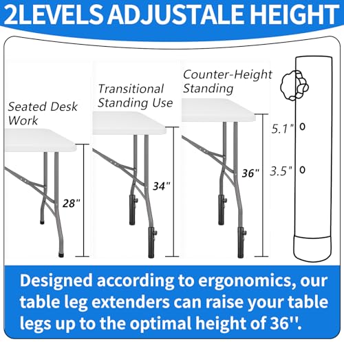 VinBee Folding Table Risers,Folding Table Leg Extenders,2-Levels Height Adjustable Risers for DIY & Office,Dining,Standing Desk 4 Pack (7.7 inch)-Legs for Furniture - size: 7.7 inch (2 LEVELS)