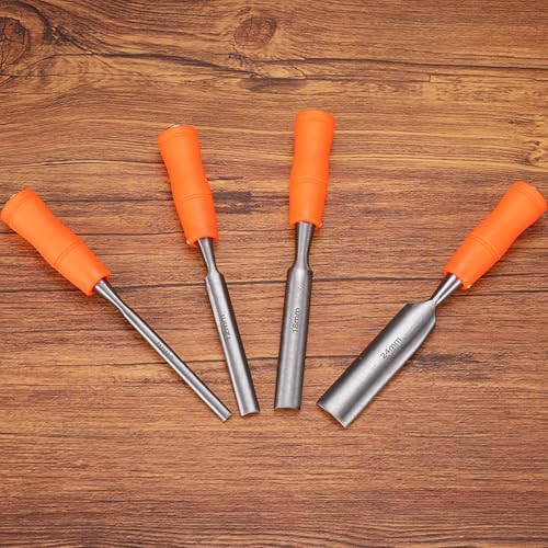 HARFINGTON 2pcs Wood Chisel 11/16" Carbon Steel Inner Beveled Edge Blade Wood Working Flat Chisel with Plastic Non-Slip Handle for Woodworking Carving DIY Projects, Orange - size: 11/16"