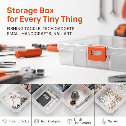 10 Grids Bead Organizer with Adjustable Dividers, 1.10"x1.29" Each Grid, Plus 3 Mini Storage Box for Jewelry, Fishing Hooks, Art Craft, Office Supplies - color: Clear-S