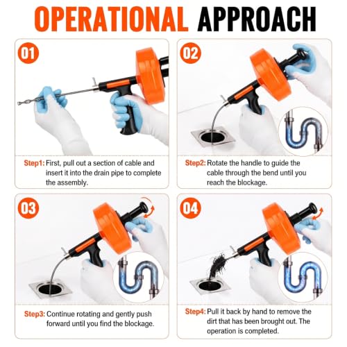 Drain Snake 50-Foot, Manual or Drill Powered Drain Auger