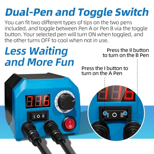 FIRElood LH55-Z2-NS3 wood burning pen Wood Burning Tool Pen 200~750℃, Wood Burning kit with Digital Thermometer,3 pyrographic Wood Burning pens, 3 solid copper pen tips, 33 Wood Burning Pen Tips