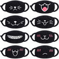 Cute Cat Face Mask, Kawaii Cotton Mouth Masks Reusable Washable Face Mask Anti-Dust Anime Masks for Women Men - color: Black 8pcs