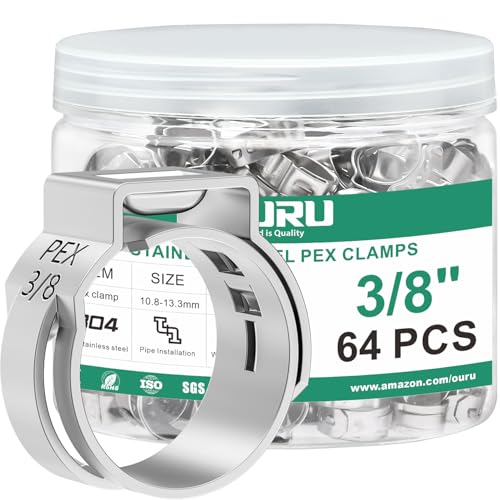 OURU 64PCS 3/8 Pex Crimp Rings, 304 Stainless Steel Pex Fittings - size: 3/8" × 64PCS
