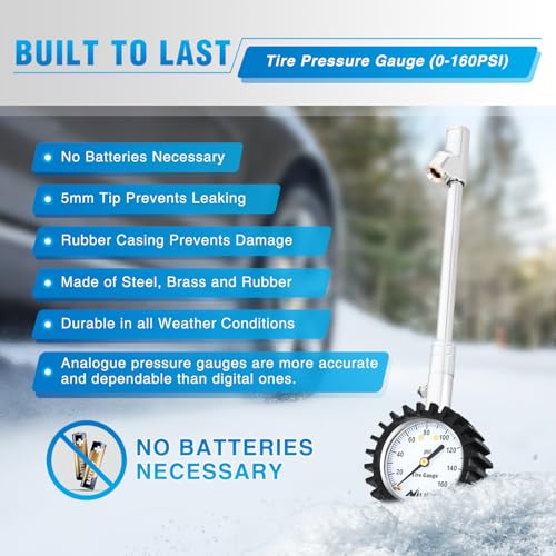Nilight Tire Pressure Gauge 160PSI Dual Head Stainless Steel Heavy Duty - color: Dual Head Tire Pressure Gauge