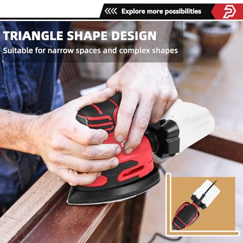 Prostormer Detail Sander, 13000RPM Mouse Sander, 1.6A Electric Palm Sanders - color: Red