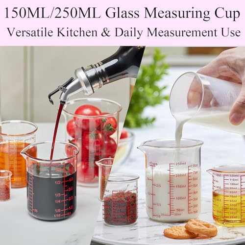 Ackers BORO3.3 Glass Measuring Cup Set, Beaker Style, 7-Piece - size: 5ml/15ml/30ml/60ml/120ml/150ml/250ml