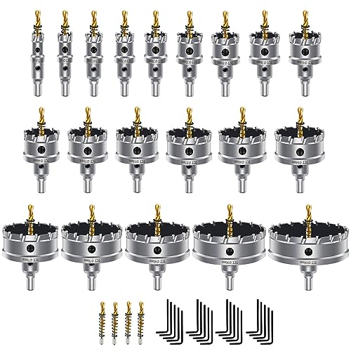 20Pcs TCT Carbide Hole Saw Kit with 4 Drill Bits,Hole Saw Set for Metal,Tipped Tooth Cutting Hole Saw, Hole Cutter Heavy Duty for Stainless Steel,Iron,Aluminum,Sheet Metal (5/8''to 3-15/16'') - size: （5/8" to 3-15/16")-20PC