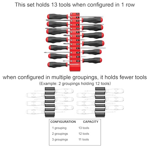 Ernst Manufacturing Screwdriver Pro - Modular Screwdriver Organizer for 13 Tools with Anti-Slip Base, Red - Made in the USA - size: 13-Tool
