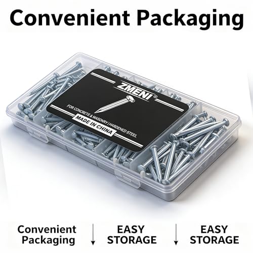1-¼" Concrete Nails – High Strength Masonry Nails (260 PCS) – Galvanized for Hanging Pictures, Frames, Shelves on Brick, Cement, Wood – Heavy Duty & Bend Resistant - size: 1-¼"-260 PCS