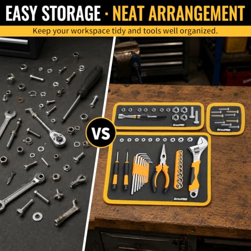 GRENPRO Magnetic Tool Mat, 4-Pack, Telescoping Pickup Tool, Parts Organizer - color: black-4pc