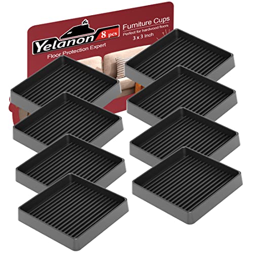 Yelanon Furniture Coasters 8 Pcs 3" Square Black Caster Cups for Hardwood - size: 8pcs 3" Square Black