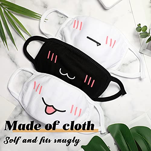 Zhanmai 10 Pieces Kawaii Mask Anime Face Mouth Mask Cute Mouth Covering Reusable Washable Mouth Mask, Black and White