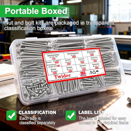 Twidec/102PCS Machine Screw Kit,#6-32#8-32 Phillips Pan Head Extra Long - size: #6-32 #8-32 Assorted Sizes, style: SS Pan Head