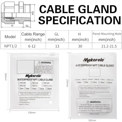 MAKERELE 12pcs 1/2" NPT Cable Gland Waterproof IP68 Strain Relief Connector - color: Black, size: 1/2" 12pcs BAG