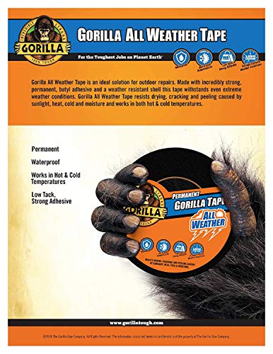 Gorilla All Weather Duct Tape, Black, 1.88" x 25 yd - UV and Temperature Resistant Waterproof Tape for Outdoor Repairs (Pack of 4) - size: 4 - Pack