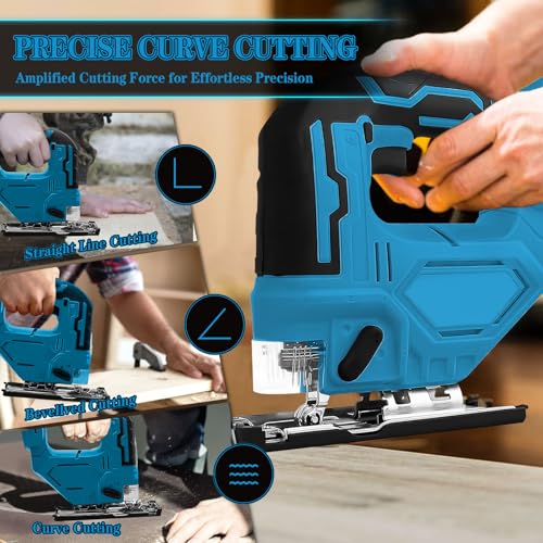 Cordless Jig Saw for Makita 18v Max Battery(Tool Only), Electric Jigsaw Cut Off Tool 400W 2700RPM 45° Beveled Cutting 3 Orbital Setting with 6 Blades for Straight/Curve/Circle Cutting (for Makita) - style: for Makita