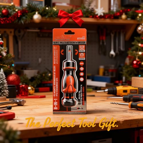 HORUSDY Magnetic Portable Screwdriver Bit Set: 8-in-1 Ratcheting Screw Driver Includes 1/4”Bit Driver Holder, 7 Screwdriver Bits with Phillips, Slotted, Square, Hex, for Garage & Daily Repair - style: 8-in-1 Ratcheting Screw Driver Set