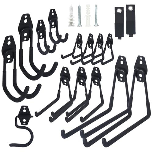 Moneek's Hardware 16 Pack Garage Storage Hook Anti-Slip Coating Heavy Duty Wall Mount Hooks for Hanging Bikes, Ladder, Garden Power Tools - color: Black