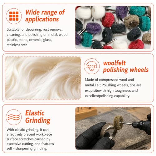 90-Piece Abrasive Buffing & Polishing Wheel Set - 1/8" Shank, 1" (25mm) 80-800 Grit, 15 Wool Felt Buffing Wheels, Rotary Tool Polishing Kit for Metal, Jewelry, Wood, Glass - color: Green 90Pcs