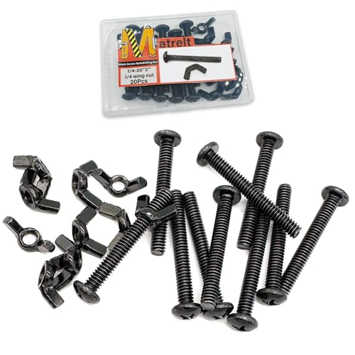 20 Pack Black 1/4"-20 x2 Screw Bolts and Wing Nut Kit 10pcs Machine Screws with Round Head Phillips 10pcs Butterfly Hand Twist Tighten Nut Zinc Plated Hardware Fitting Fastenings Assortment Kit - size: Black 20 Pack 1/4"-20 x2"