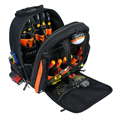 MELOTOUGH LED-Light Rolling Tool Bag Heavy-Duty 18" Wheeled Tool Organizer with Telescoping Handle for Electrician,Construction,HVAC,Service Technician,Plumbers, Repairs,Mechanic - color: Orange Rolling Tool Bag