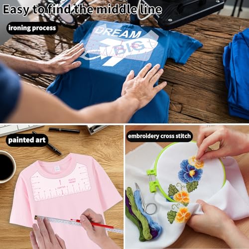 9pcs Tshirt Ruler Guide for Vinyl Alignment, T Shirt Rulers to Center Designs, PVC Measurement Template, Sewing Supplies Accessories Tools for Cricut Heat Press & HTVRONT HTV Transfer Vinyl (Pink) - style: Tshirt Ruler-9-Pink