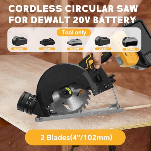 Cordless Mini Circular Saw for Dewalt 20v Battery, 4" Brushless Power Circular Saws, 12000RPM Small Circular Saw，2 Blade, Cutting Depth 0.8"(20mm) for Metal, Wood, Plastic(No battery)
