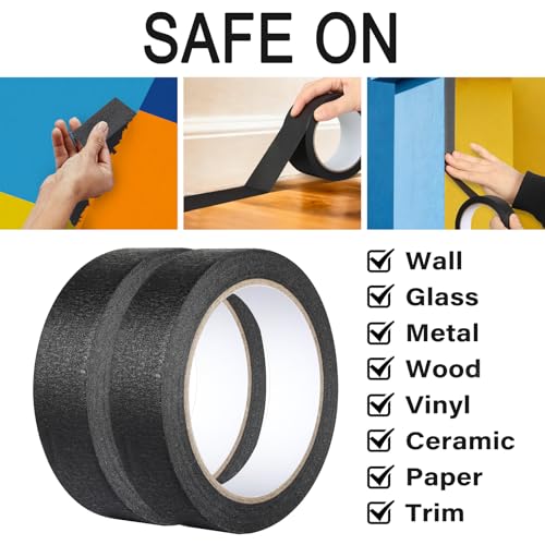 2 Pack Black Painters Tape - Black Masking Tape 1 Inch Wide - Multi-Surface, Smart Adhesion, Indoor & Outdoor - Paint Tape for DIY, Labeling, Art, Car, General Purpose - 180FT Total - color: Black