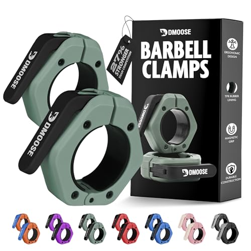 DMoose Fitness Barbell Clips 2 Inch (Pair) - Quick Release Olympic Barbell Clamps & Collars with Anti Slip TPR Grip for Secure Weightlifting and Powerlifting - Weight Clips for Bars at Home or Gym - color: Ranger Green, style: Magnetic