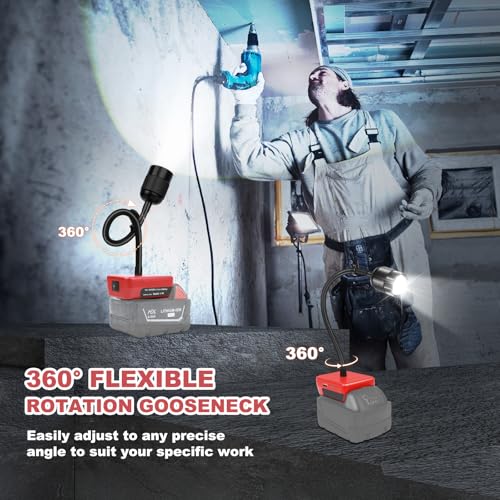 LED Work Light Compatible Milwaukee 18V Battery - Rechargeable & Cordless - color: Red