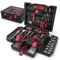 Sundpey 379 Pcs Portable Complete Home and Auto Tool Kit with Drawer Red - color: Red