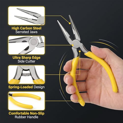 5" Needle Nose Pliers 12 Pack Small Long Nose Pliers with Wire Cutters Spring Loaded Thin Needle Noses Plier for Jewelry Making and Wire Bending, Electronics, Craft, Beading
