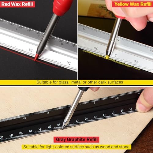 Hiboom 2 Pack Mechanical Deep Hole Carpenter Pencil, 14 Refills - color: Black, Red