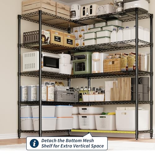 5-Tier Metal Storage Shelves, Heavy Duty Wire Rack Shelving Unit for Garage Kitchen Storage, 15.7"D x 71"W x 70.5"H Adjustable Shelf for Basement & Pantry Room Organization, Easy Assembly - size: 71"W x 70.5"H x 15.7"D, 5-Layer,