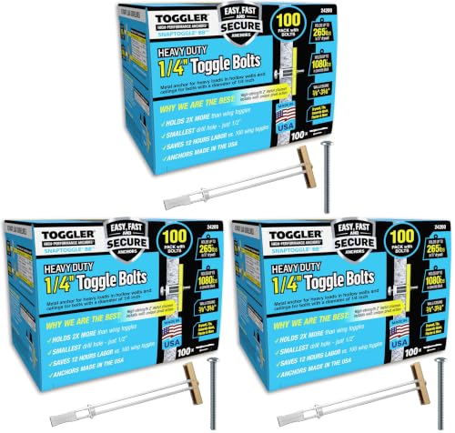 TOGGLER SNAPTOGGLE Drywall Anchor with Included Bolts for 0.25"x2.5" (100 Pieces) (Pack of 3) - size: 2.5 inches (Pack of 3)