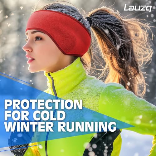 Winter Fleece Ear Warmers Headband Ear Muffs for Men Women Kids, Ear Covers for Cold Weather Ski Running Cycling Work - color: Red