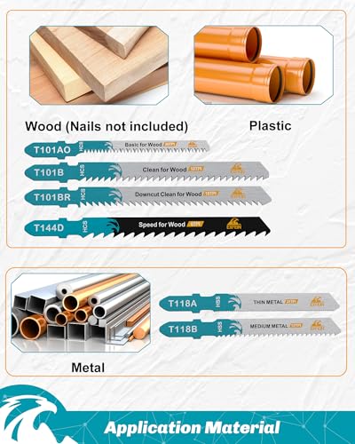 50pcs Jigsaw Blades T101BR for Wood - Downcut Straight Cut, 10TPI T-Shank Jigsaw Blades - size: T101BR