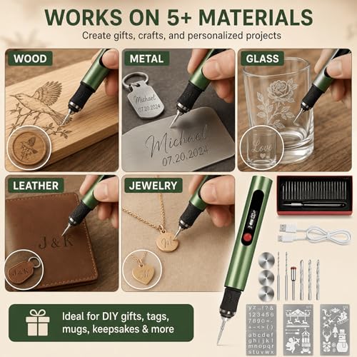 Engraving Pen,Lightweight Kit,35 Bits,3 Speed,Beginner-friendly Craft Tool - color: Green-n