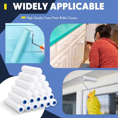 Nuenen 40 Pcs 6 Inch Foam Paint Rollers Mini Paint Roller Covers High Density Small Foam Roller for House Wall Doors Cabinet Painting