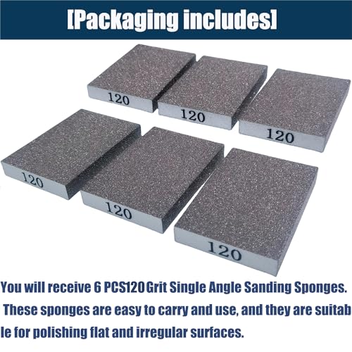 Tonmp 6 PCS 120 Grit Hand Sanding Blocks Set - Fine Sander Sponge, Wet and Dry Dual-use Sanding Sponges, Washable and Reusable, Ideal for Wood Metal Wall Polish - style: 120 Grit