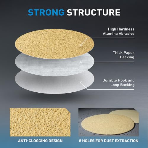 S SATC 30 PCS Sanding Discs Hook and Loop 6 Inch No Hole Aluminum Oxide Sandpaper for Random Orbital Sander Assorted 60 80 100 120 150 180 220 320 400 600 800 1000 Grit - style: No Hole Yellow