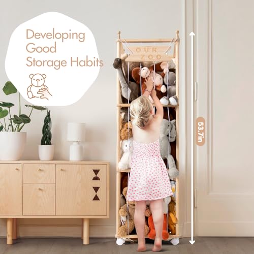 Mloong Stuffed Animal Storage,54in Wood Zoo Cage, Large Plush Toy Organizer - color: log color
