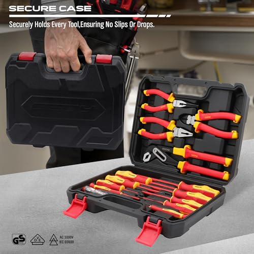 Insulated Screwdriver & Pliers Set: 14-Piece VDE Insulated Set 1000V Insulated Electrician Tool Set with Magnetic Phillips, Slotted Screwdrivers and Insulated Pliers - color: 14 Pcs Vde All-in-one + Pliers