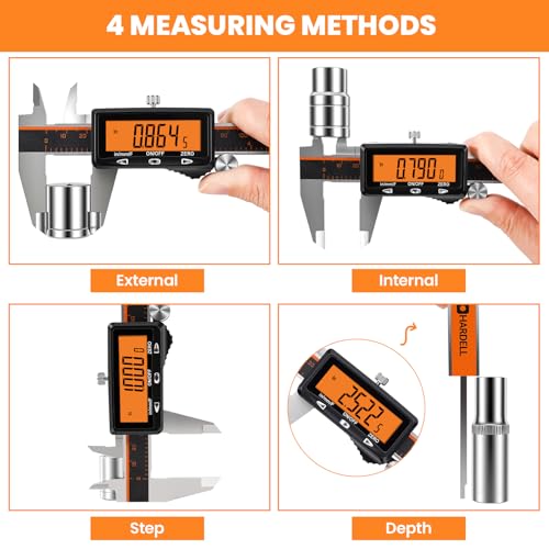 HARDELL Digital Caliper 12" USB-C Charging – Orange Display, Non-Backlit - size: 12 Inch