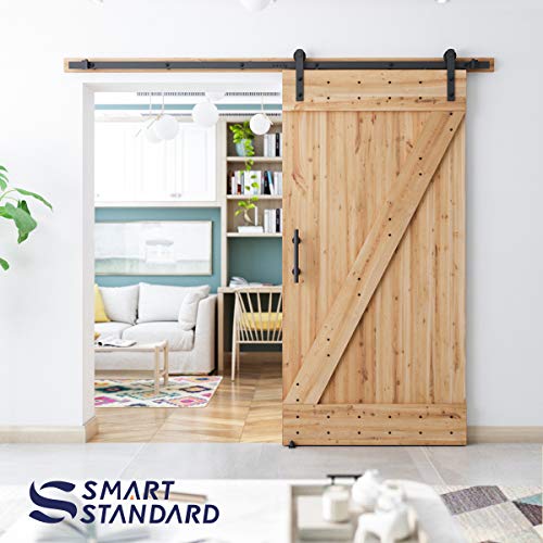 SMARTSTANDARD 8 FT Heavy Duty Sturdy Sliding Barn Door Hardware Kit, Black - size: 8 Feet
