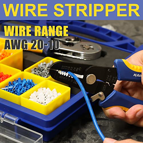 haisstronica 8PCS Crimping Tool Set, 6PCS Dies Wire Stripper and Driver | Interchangeable Dies, AWG-Marked Cavities, Blow-Molded Storage, Organized Component Layout, Electronics Repairs