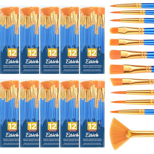 ESRICH Paint Brushes Set, 10Pack 120pcs Nylon Hair Round-Pointed Tip - size: 120p